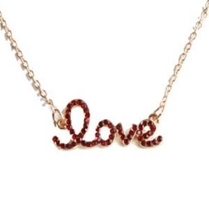 Red Pave Love Necklace 18K Gold Plated 16" - 19" Princess length rhinestones